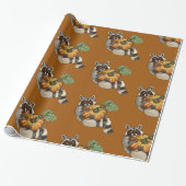 Op een Roll Raccoon Pumpkin Autumn Cadeaupapier (Uitgerold)