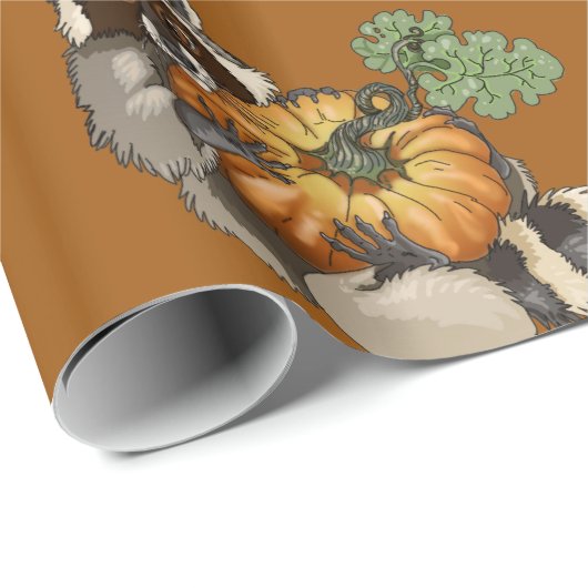 Op een Roll Raccoon Pumpkin Autumn Cadeaupapier (Rol Hoek)