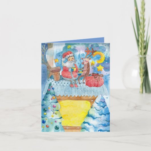 Op een Rooftop Gevouwen Kerst Wenskaart Kaart (Voorkant)