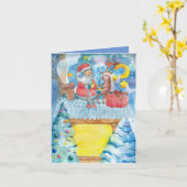 Op een Rooftop Gevouwen Kerst Wenskaart Kaart (Gele Bloem)