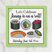 Op een (sushi) roll gefeliciteerd viering bedankjes labels (Voorkant)