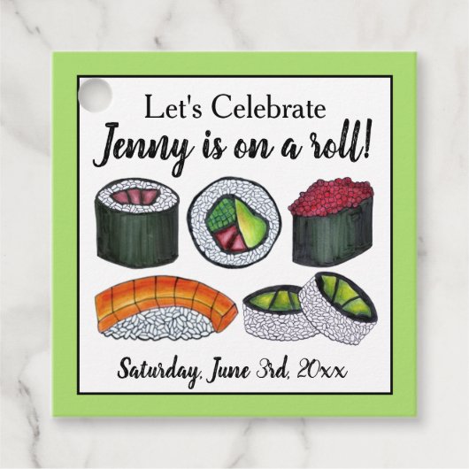 Op een (sushi) roll gefeliciteerd viering bedankjes labels (Voorkant)