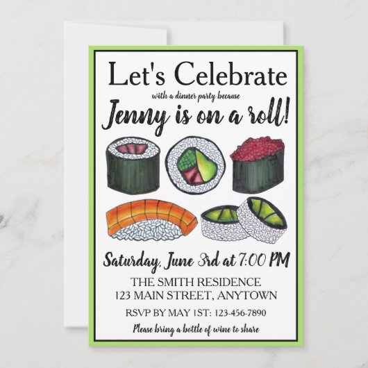 Op een (sushi) roll gefeliciteerd viering kaart (Voorkant)