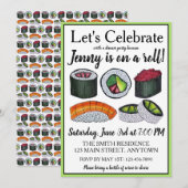 Op een (sushi) roll gefeliciteerd viering kaart (Voorkant / Achterkant)