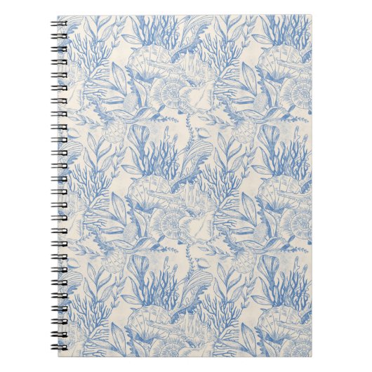 Op een witte achtergrond, marien, blauw thema notitieboek (Voorkant)