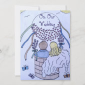 Op en af in een hete luchtballon bruiloft uitnodig kaart (Voorkant)