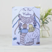 Op en af in een hete luchtballon bruiloft uitnodig kaart (Staand voorkant)