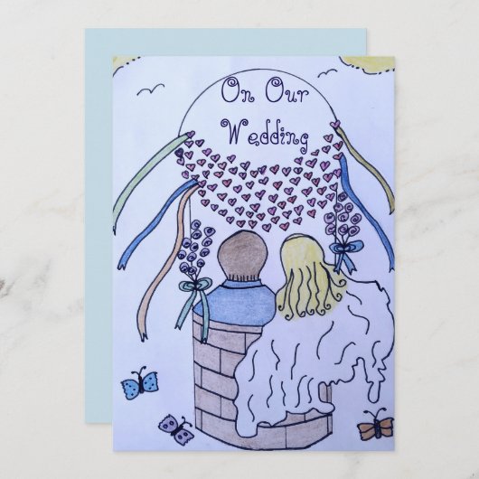 Op en af in een hete luchtballon bruiloft uitnodig kaart (Voorkant / Achterkant)