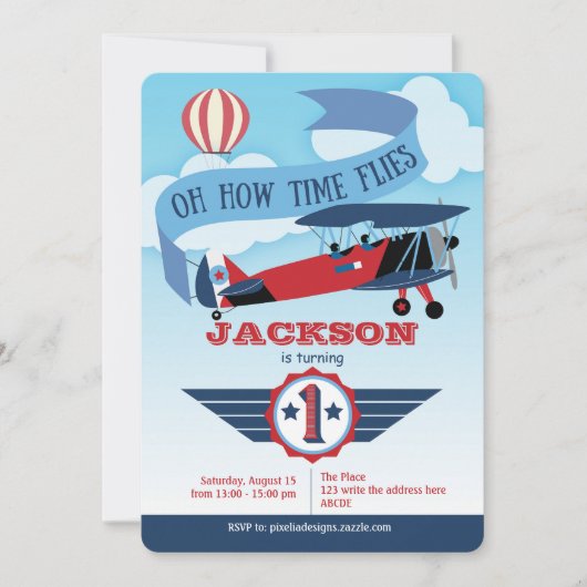 Op en af, jongen, luchtvaart, Time Flies, 1st Kaart (Voorkant)