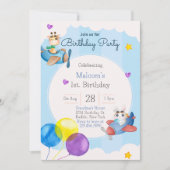 Op- en afreisvliegtuig 1e verjaardag uitnodiging v (Voorkant)