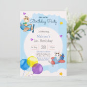 Op- en afreisvliegtuig 1e verjaardag uitnodiging v (Staand voorkant)