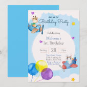 Op- en afreisvliegtuig 1e verjaardag uitnodiging v (Voorkant / Achterkant)