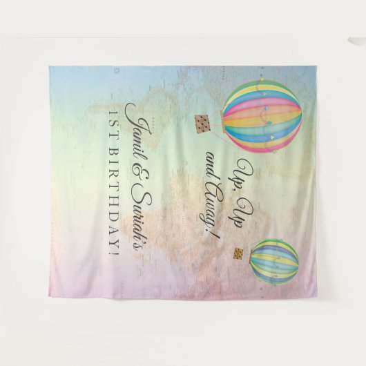 Op- en afslag van Hot Air ballonvaarding op verjaa Wandkleed (Voorkant (horizontaal))