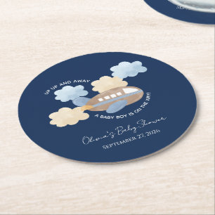 Op en Weg Waterverf Vliegtuig Jongens Baby Borrel Ronde Kartonnen Onderzetter