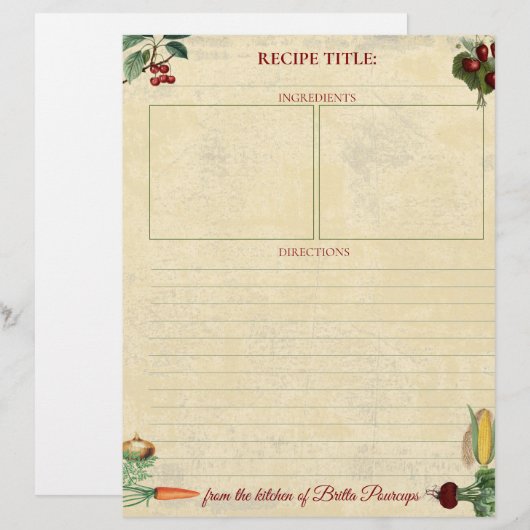 Op fruit gepersonaliseerde recept letterkop (Voorkant / Achterkant)