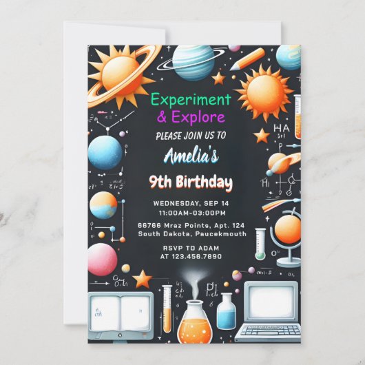 Op Fun Lab Kinder Geek Nerd Mad Science 9e Verjaar Kaart (Voorkant)