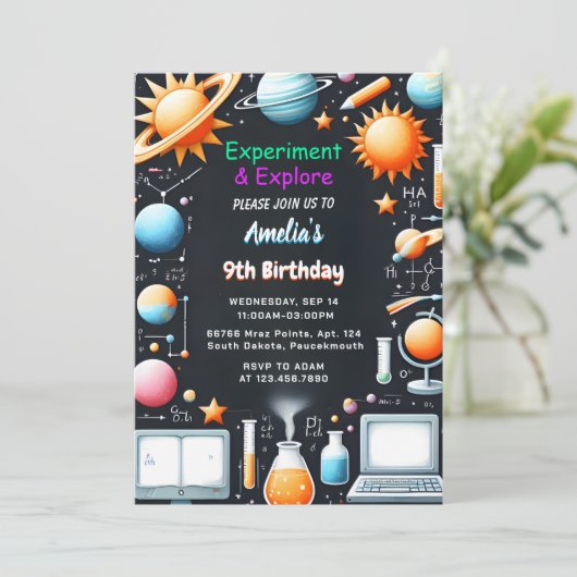 Op Fun Lab Kinder Geek Nerd Mad Science 9e Verjaar Kaart (Staand voorkant)
