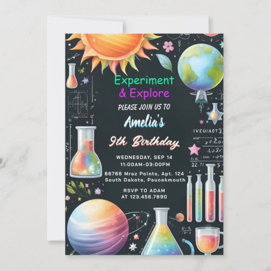 Op Fun Lab Kinder Geek Nerd Mad Science 9e Verjaar Kaart (Voorkant)