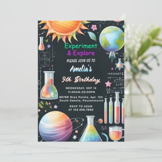 Op Fun Lab Kinder Geek Nerd Mad Science 9e Verjaar Kaart (Staand voorkant)