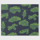 Op Go Blue en Green Moving Vehicles Cadeaupapier (Vlak)