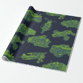 Op Go Blue en Green Moving Vehicles Cadeaupapier (Uitgerold)