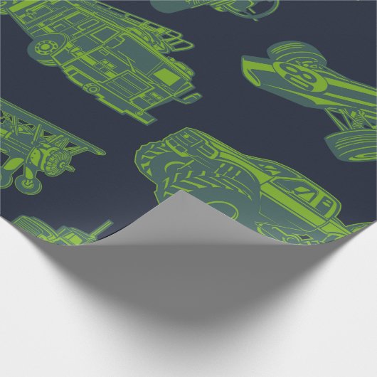 Op Go Blue en Green Moving Vehicles Cadeaupapier (Hoek)