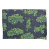 Op Go Blue en Green Moving Vehicles Kussensloop (Voorkant)