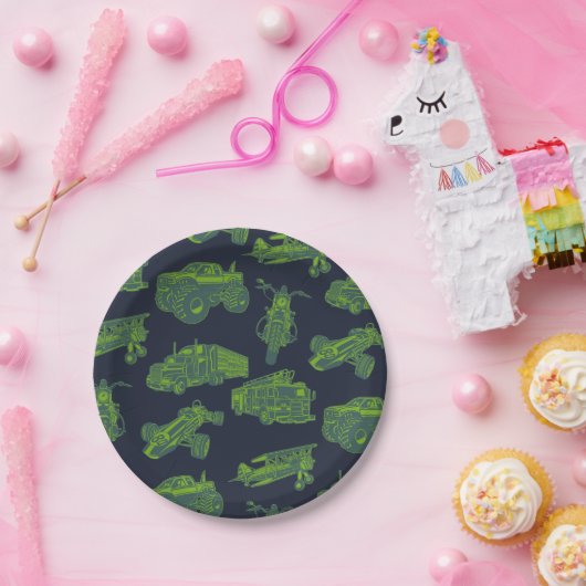 Op Go Blue en Green Moving Vehicles Papieren Bordje (Feest)