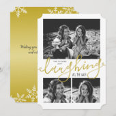 Op gouden kerst lachen met fotosneeuw feestdagenkaart (Voorkant / Achterkant)