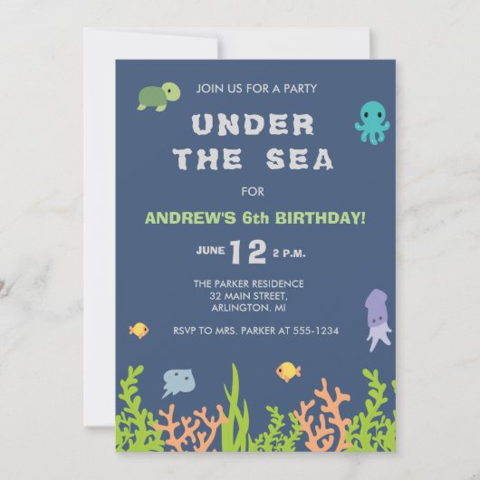 Op grond van de uitnodiging van de Birthday-Zee (Voorkant)