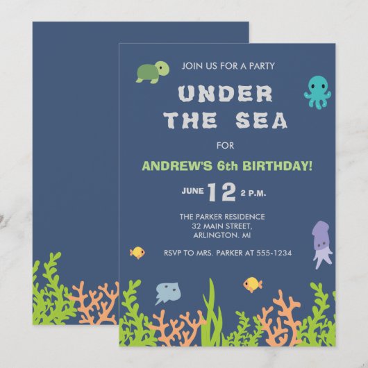 Op grond van de uitnodiging van de Birthday-Zee (Voorkant / Achterkant)