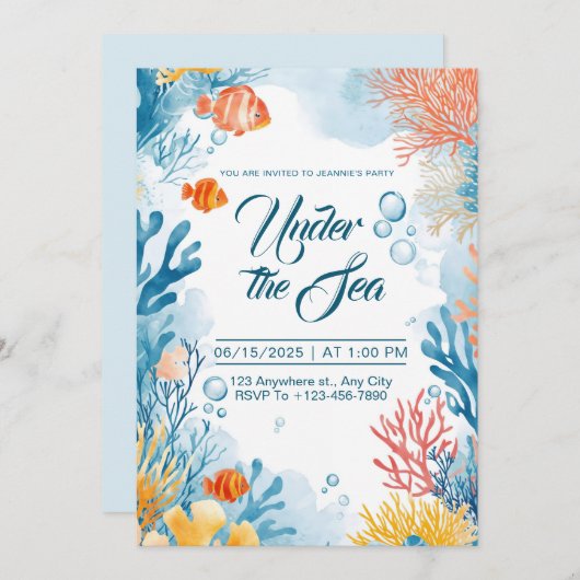 Op grond van de uitnodiging van de Zee van Birthda (Voorkant / Achterkant)