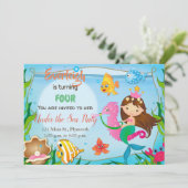 Op grond van het Zee Mermaid Birthday Invitation Kaart (Staand voorkant)