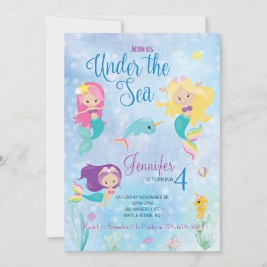 Op grond van het Zee Mermaid Birthday Invitation Kaart (Voorkant)