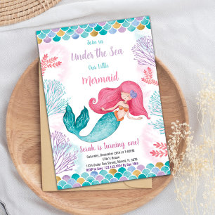 Op grond van het zee Mermaid Birthday Invitation Kaart