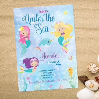 Op grond van het Zee Mermaid Birthday Invitation Kaart