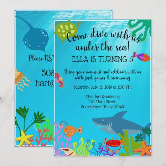 Op grond van het Zee nodigt de partij uit Kaart (Voorkant / Achterkant)