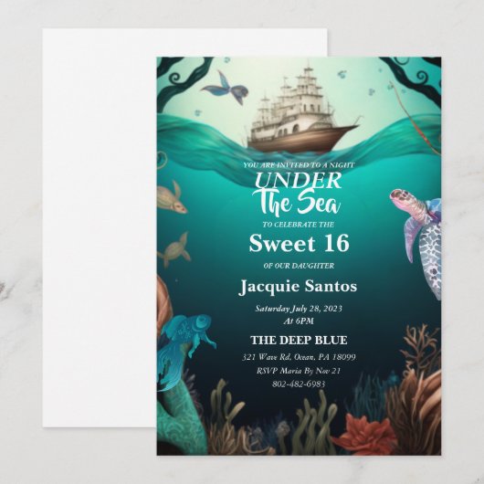 Op grond van het Zee Sweet 16 Uitnodiging (Voorkant / Achterkant)