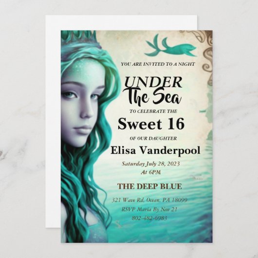Op grond van het Zee Sweet 16 Uitnodiging (Voorkant / Achterkant)