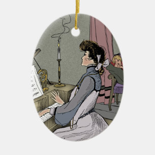 Op haar piano keramisch ornament
