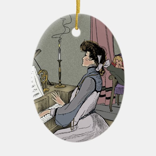 Op haar piano keramisch ornament (Voorkant)