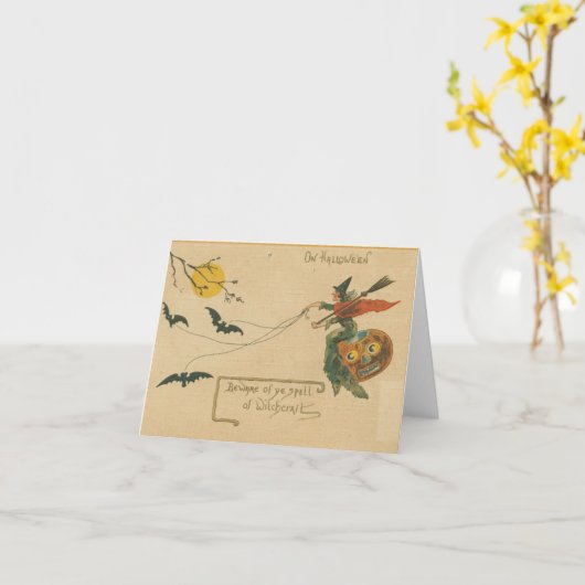 Op Halloween Beware van Witchcraft  Kaart (Gele Bloem)