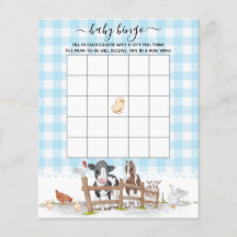 Op het Baby shower Bingo Game van landbouwdieren