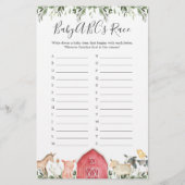 Op het Boerderij Baby shower ABC's Race Game (Voorkant)