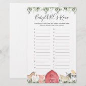 Op het Boerderij Baby shower ABC's Race Game (Voorkant / Achterkant)