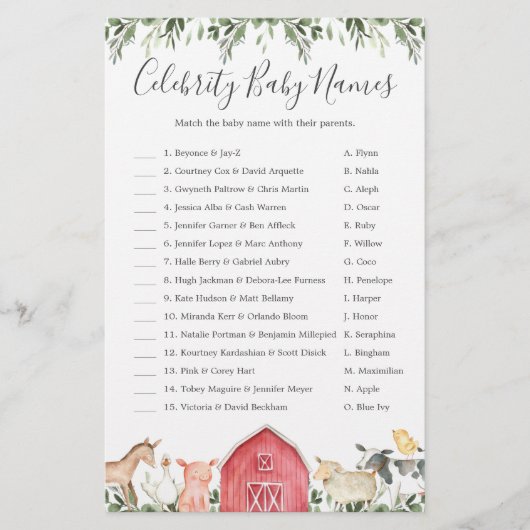 Op het Boerderij Baby shower Celebrity Baby Names  (Voorkant)
