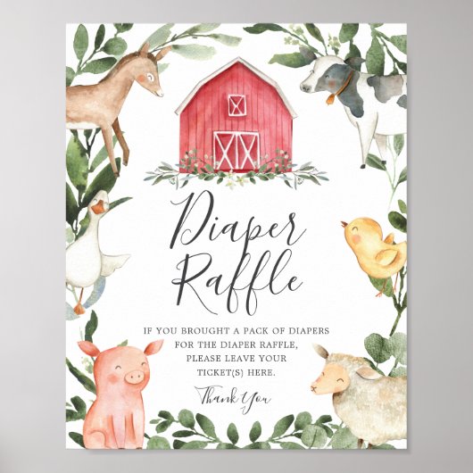 Op het Boerderij Baby shower Diaper Raffle Sign Poster (Voorkant)