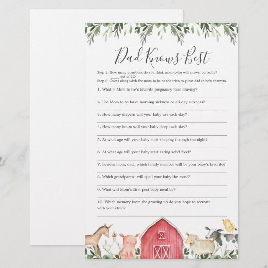 Op het Boerderij Baby shower kent papa het beste s (Voorkant / Achterkant)