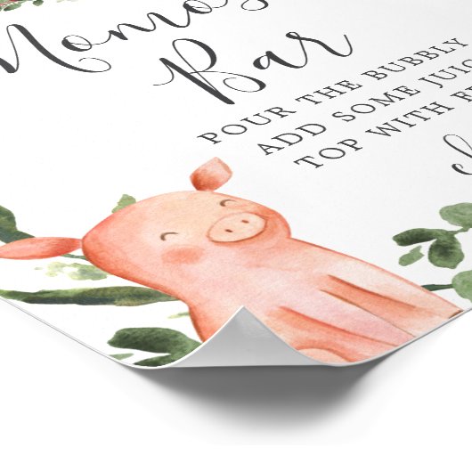 Op het Boerderij Baby shower Mimosa Bar Sign Poster (Hoek)