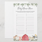 Op het Boerderij Baby shower Race Game (Voorkant / Achterkant)